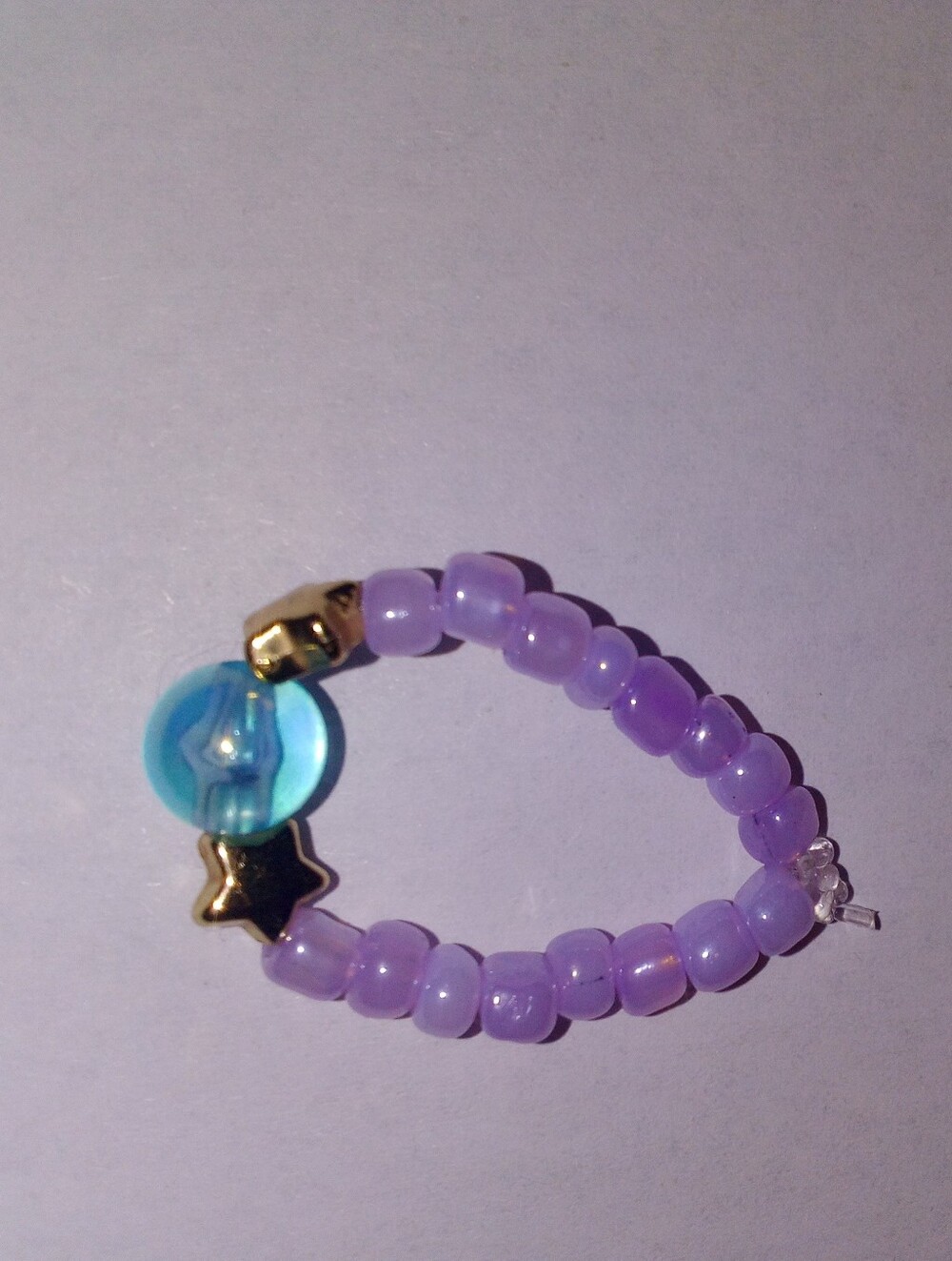 Handmade Purple Beaded Women's Ring with Gold Accent